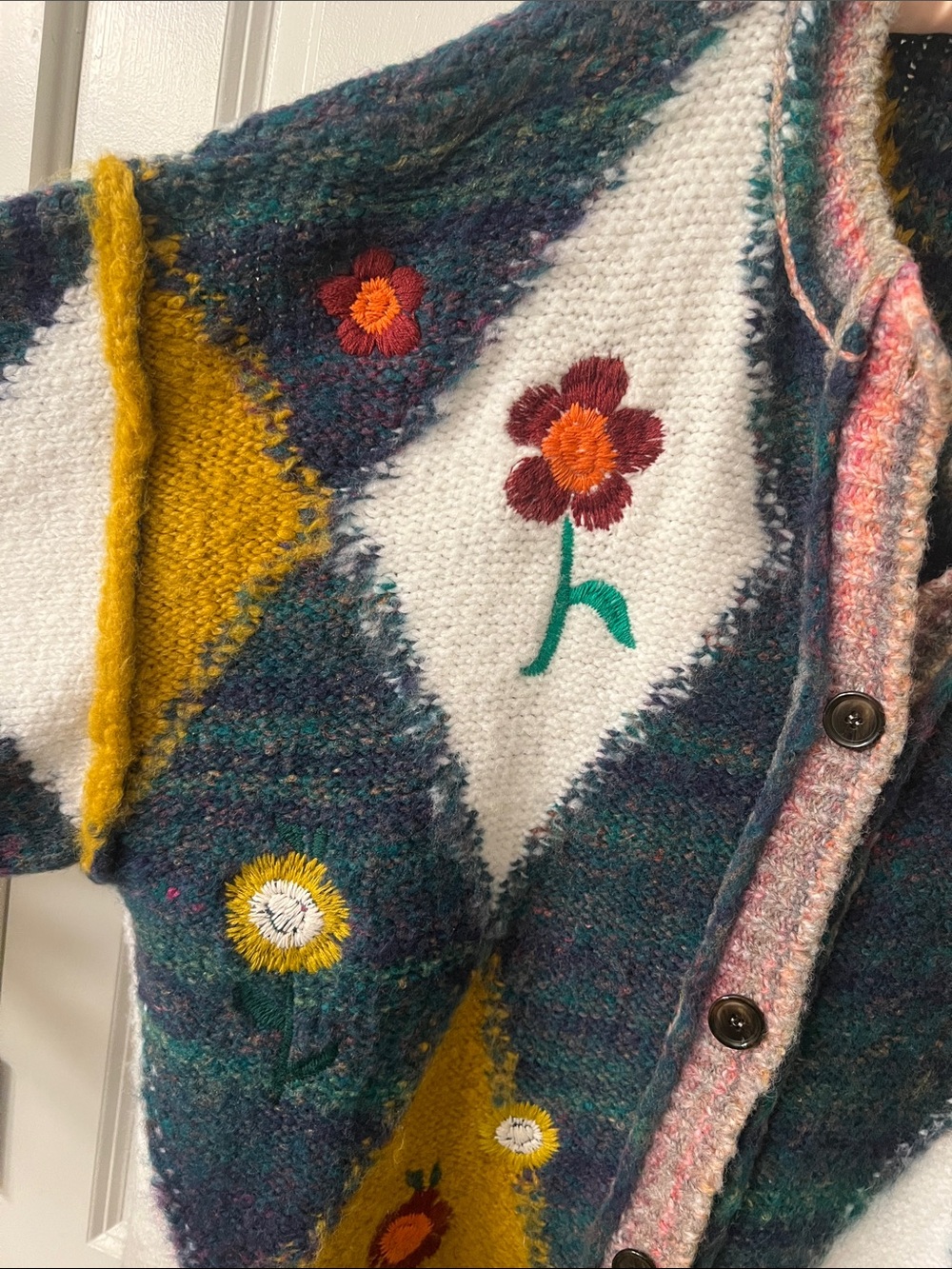 ✨RARE✨ Free People: “Flower Petal Cardigan” (Floral Argyle Oversized Cardigan) - Picture 3 of 6